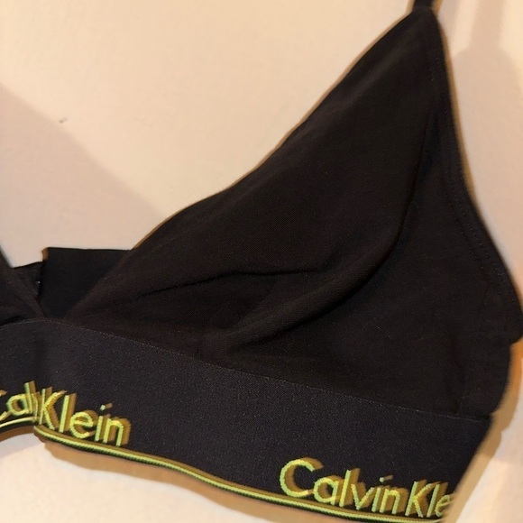 Calvin Klein black neon green bralette triangle bra M NWOT adjustable back bra - Picture 2 of 5